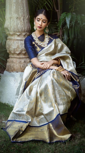 Party Wear Soft Lichi Silk Saree with Zari Pallu