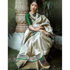 Party Wear Soft Lichi Silk Saree with Zari Pallu