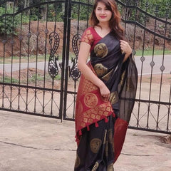 Handwoven Lichi Silk Saree with Exclusive Zari Art