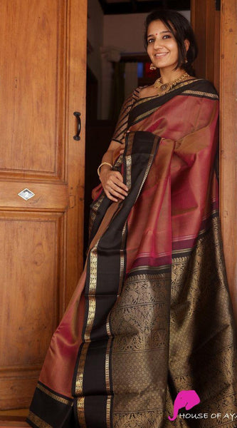 Fancy Lichi Silk Saree with Golden Zari Art