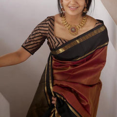 Fancy Lichi Silk Saree with Golden Zari Art