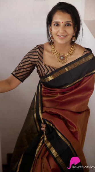 Fancy Lichi Silk Saree with Golden Zari Art