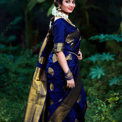 ridal Collection Lichi Silk Saree with Fancy Zari Work -Blue