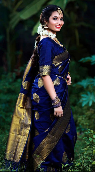 ridal Collection Lichi Silk Saree with Fancy Zari Work -Blue