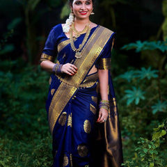 ridal Collection Lichi Silk Saree with Fancy Zari Work -Blue
