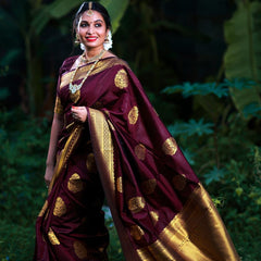 ridal Collection Lichi Silk Saree with Fancy Zari Work -Wine