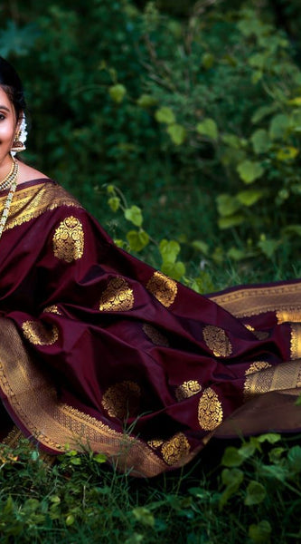 ridal Collection Lichi Silk Saree with Fancy Zari Work -Wine