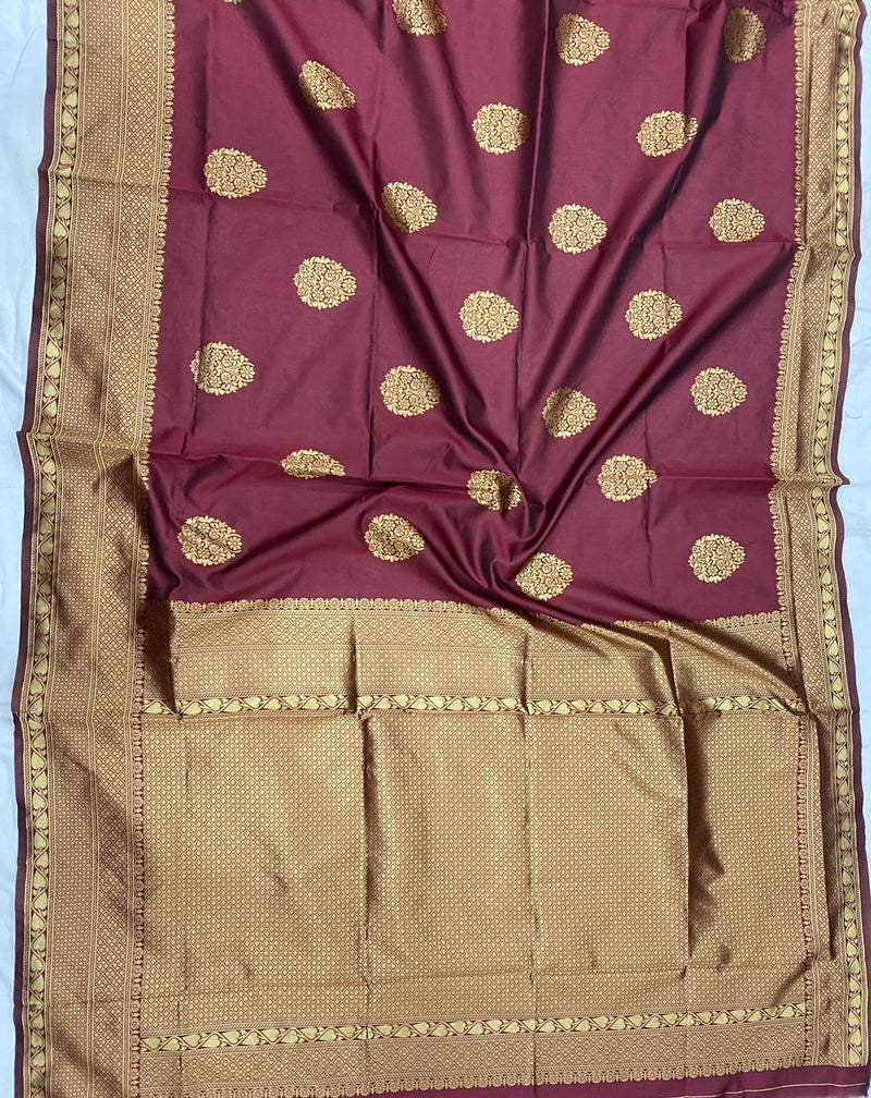 ridal Collection Lichi Silk Saree with Fancy Zari Work -Wine