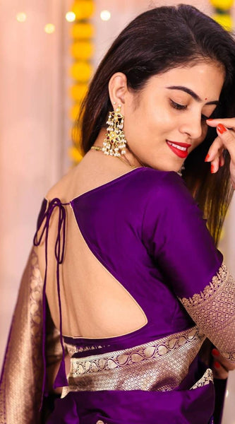 ridal Collection Lichi Silk Saree with Fancy Zari Work Purple
