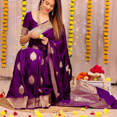 ridal Collection Lichi Silk Saree with Fancy Zari Work Purple