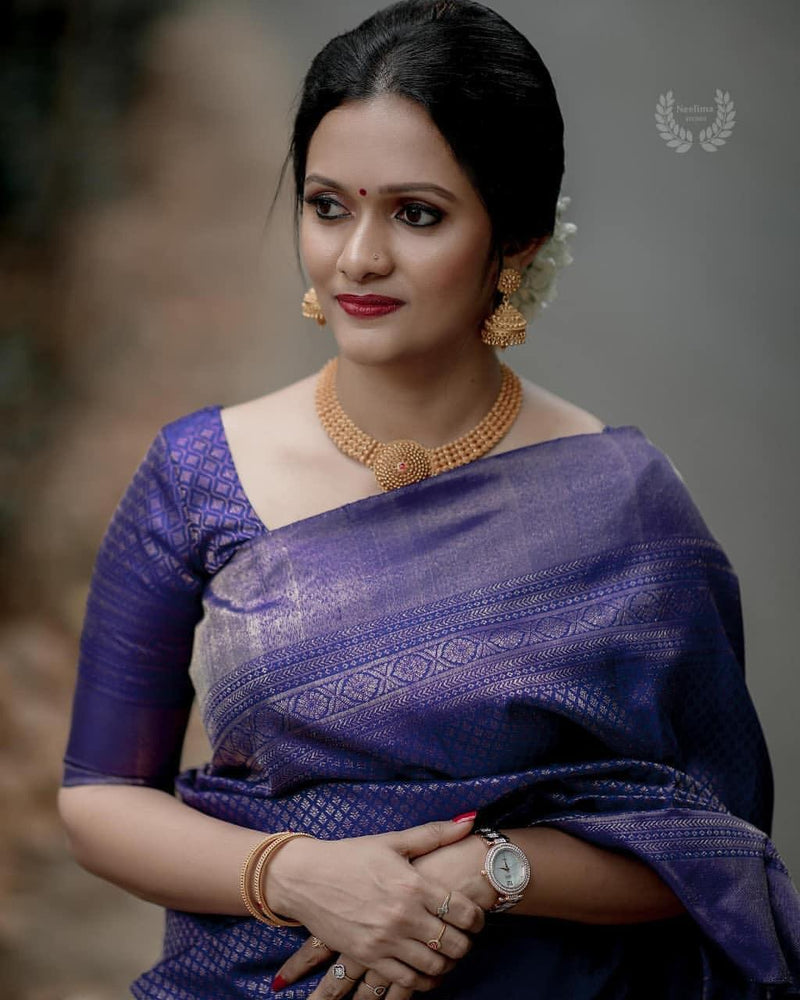 Authentic Lichi Silk Saree with Designer Zari Work - Purple