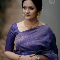 Authentic Lichi Silk Saree with Designer Zari Work - Purple