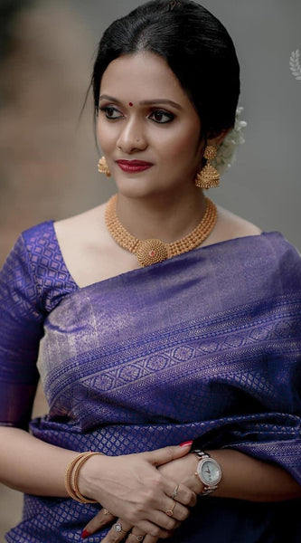 Authentic Lichi Silk Saree with Designer Zari Work - Purple
