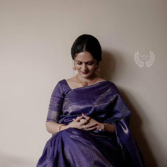 Authentic Lichi Silk Saree with Designer Zari Work - Purple