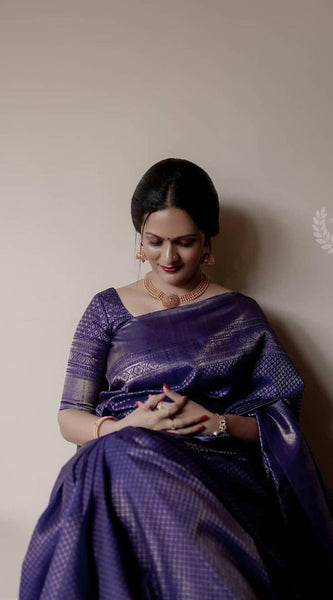 Authentic Lichi Silk Saree with Designer Zari Work - Purple