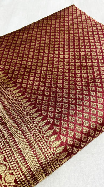 Authentic Lichi Silk Saree with Designer Zari Work - Marron