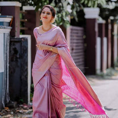 Authentic Lichi Silk Saree with Designer Zari Work - Pink