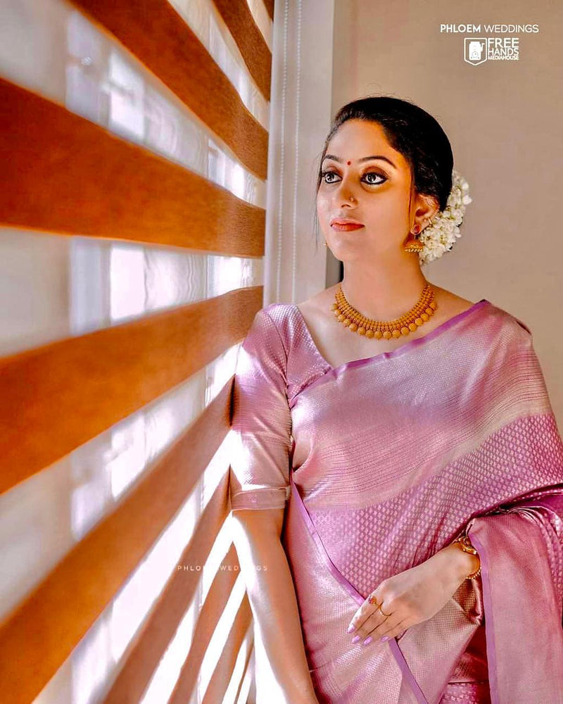 Authentic Lichi Silk Saree with Designer Zari Work - Pink