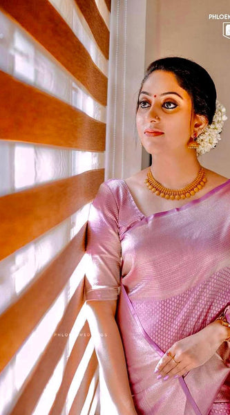 Authentic Lichi Silk Saree with Designer Zari Work - Pink