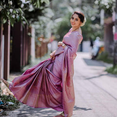 Authentic Lichi Silk Saree with Designer Zari Work - Pink
