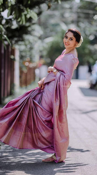 Authentic Lichi Silk Saree with Designer Zari Work - Pink