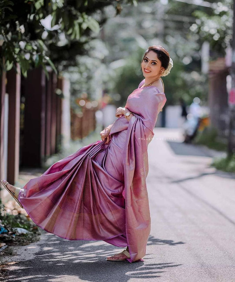 Authentic Lichi Silk Saree with Designer Zari Work - Pink