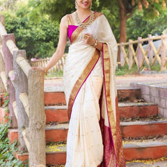 Lissome Off White Soft Silk Saree With Admirable Blouse Piece