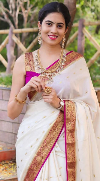 Lissome Off White Soft Silk Saree With Admirable Blouse Piece