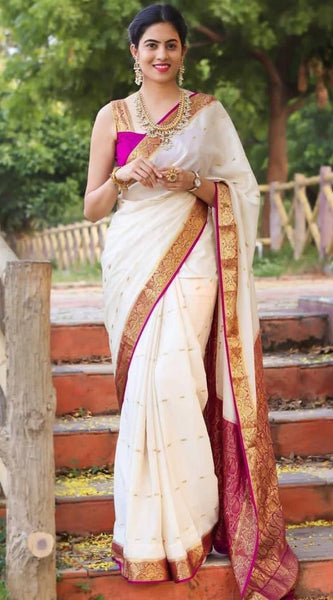 Lissome Off White Soft Silk Saree With Admirable Blouse Piece