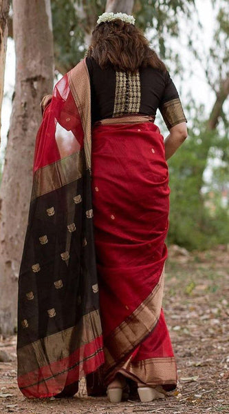 Blooming Red Cotton Silk Saree With Wonderful Blouse Piece