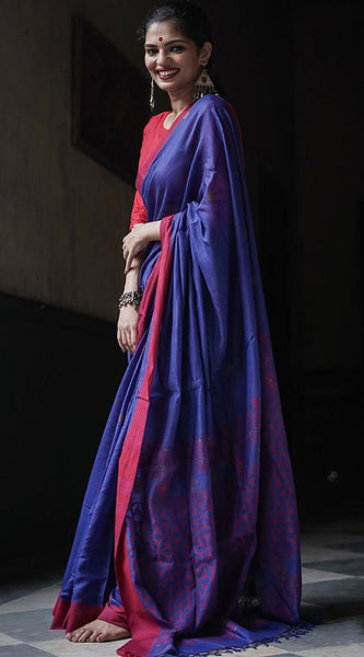 Devastating Blue Cotton Silk Saree With Felicitous Blouse Piece