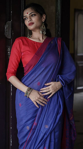 Devastating Blue Cotton Silk Saree With Felicitous Blouse Piece