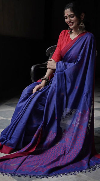 Devastating Blue Cotton Silk Saree With Felicitous Blouse Piece