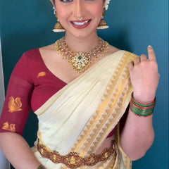 Embrocation Off White Soft Silk Saree With Angelic Blouse Piece
