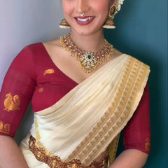 Embrocation Off White Soft Silk Saree With Angelic Blouse Piece