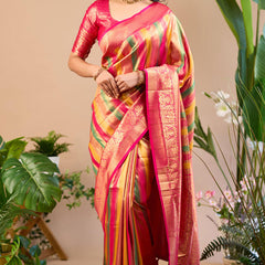 Luxuriant Multicolor Soft Banarasi Silk Saree With Supernal Blouse Piece