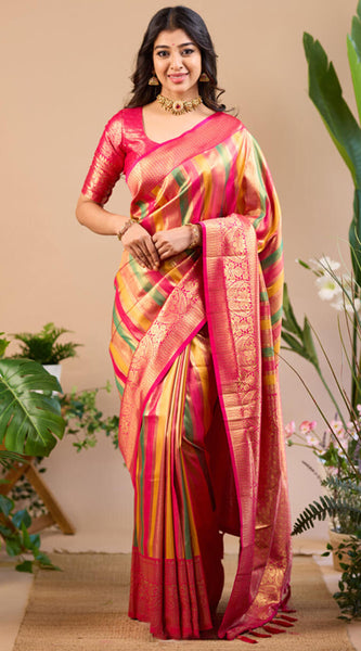Luxuriant Multicolor Soft Banarasi Silk Saree With Supernal Blouse Piece