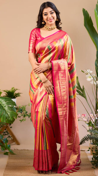 Luxuriant Multicolor Soft Banarasi Silk Saree With Supernal Blouse Piece