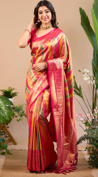 Luxuriant Multicolor Soft Banarasi Silk Saree With Supernal Blouse Piece