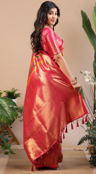 Luxuriant Multicolor Soft Banarasi Silk Saree With Supernal Blouse Piece