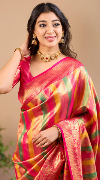 Luxuriant Multicolor Soft Banarasi Silk Saree With Supernal Blouse Piece