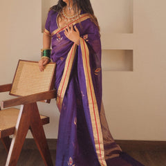Outstanding Purple Cotton Silk Saree With Flattering Blouse Piece