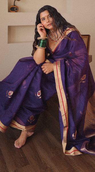 Outstanding Purple Cotton Silk Saree With Flattering Blouse Piece