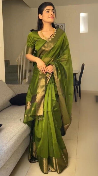 Seraglio Green Cotton Silk Saree With Magnificat Blouse Piece