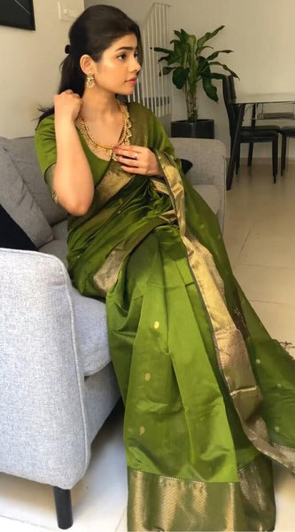 Seraglio Green Cotton Silk Saree With Magnificat Blouse Piece