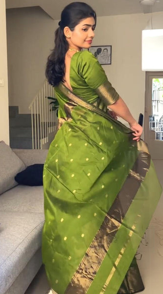 Seraglio Green Cotton Silk Saree With Magnificat Blouse Piece