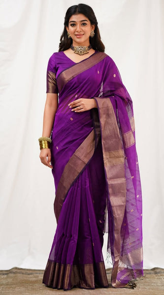 Flattering Magenta Cotton Silk Saree With Innovative Blouse Piece