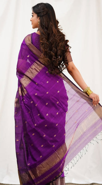 Flattering Magenta Cotton Silk Saree With Innovative Blouse Piece