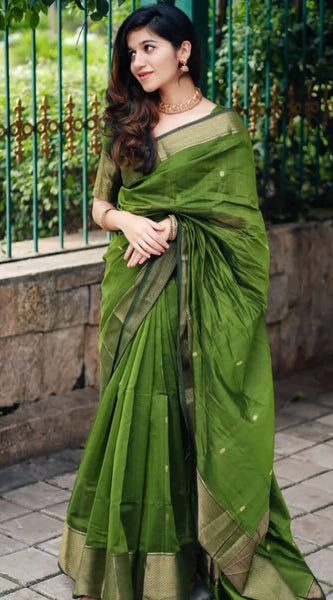 Dazzling Green Cotton Silk Saree With Beautiful Blouse Piece