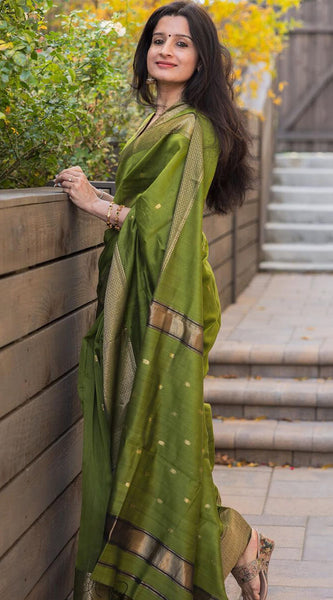 Lissome Green Cotton Silk Saree With Ratatouille Blouse Piece